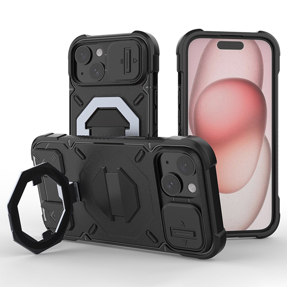 Θήκη iPhone 15 - OEM - Σκληρή Πλάτη PC+TPU - Μαύρο - MagSafe/Stand/Λουράκι Σκληρή Πλάτη PC+TPU για iPhone 15 (OEM) σε Μαύρο με MagSafe — αναδιπλούμενο stand, λουράκι & προστασία κάμερας για κάθε μέρα.
