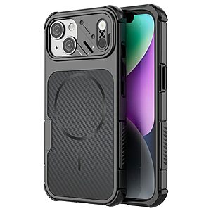 Σκληρή Πλάτη PC+TPU για iPhone 15 (OEM) σε Μαύρο — ενισχυμένες γωνίες, υφή carbon fiber & ενσωματωμένος μαγνήτης για αξεσουάρ.