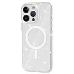Σκληρή Πλάτη PC+TPU για iPhone 15 Pro Max (OEM) σε Λευκό με MagSafe — glitter σχέδιο & περιστρεφόμενο stand για hands-free χρήση.