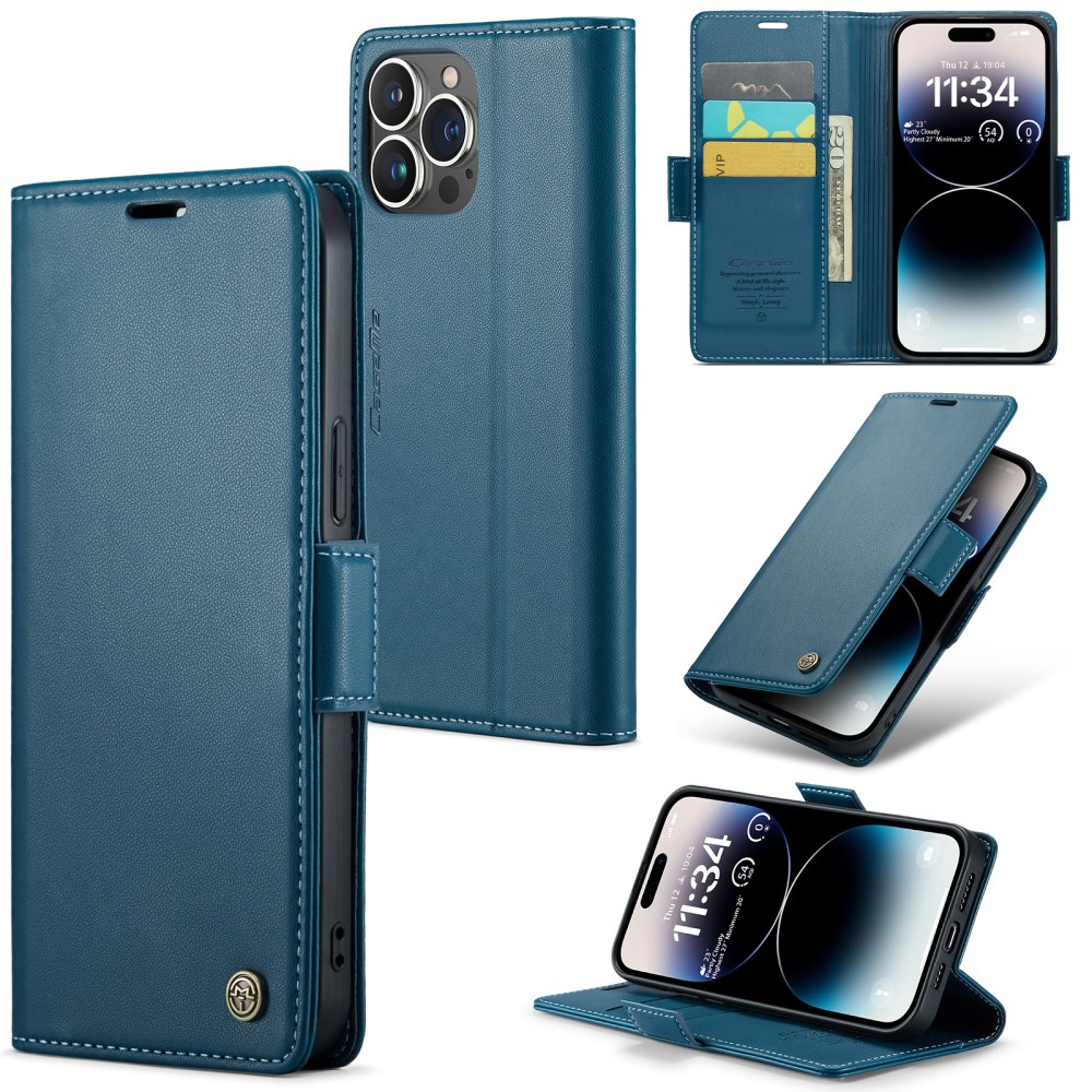 Θήκη iPhone 15 Pro Max - CASEME 023 - Flip Πορτοφόλι από Συνθετικό Δέρμα (PU) με TPU - Μπλε - RFID/Stand Flip Πορτοφόλι από Συνθετικό Δέρμα (PU) με TPU για iPhone 15 Pro Max (CASEME) σε Μπλε — 3 θήκες καρτών, προστασία RFID & stand για hands-free προβολή.