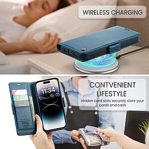 Θήκη iPhone 15 Pro Max - CASEME 023 - Flip Πορτοφόλι από Συνθετικό Δέρμα (PU) με TPU - Μπλε - RFID/Stand — εικόνα 2