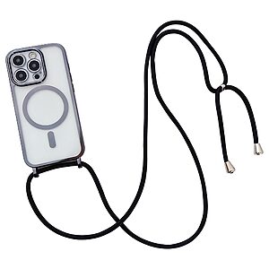 Πλάτη TPU για iPhone 15 Pro Max (OEM) σε Μαύρο με MagSafe — διάφανη πλάτη, μαγνητικός δακτύλιος & μακρύ λουράκι για εύκολη μεταφορά.