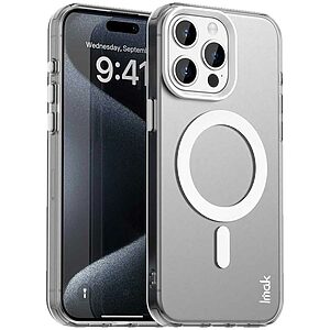 Σκληρή Πλάτη PC+TPU για iPhone 15 Pro (IMAK) σε Λευκό με MagSafe — micro airbag προστασία από πτώσεις & ανασηκωμένα χείλη.