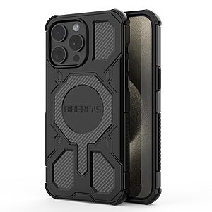 Σκληρή Πλάτη PC+TPU για iPhone 15 Pro (BIBERCAS) σε Μαύρο με MagSafe — ενισχυμένες γωνίες & αντιολισθητική υφή για προστασία από πτώσεις.