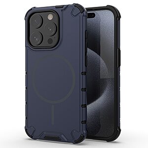 Σκληρή Πλάτη PC+TPU για iPhone 15 Pro (OEM) σε Μπλε σκούρο — διπλή προστασία, αερόσακοι στις γωνίες & μαγνητικό δαχτυλίδι για αξεσουάρ.
