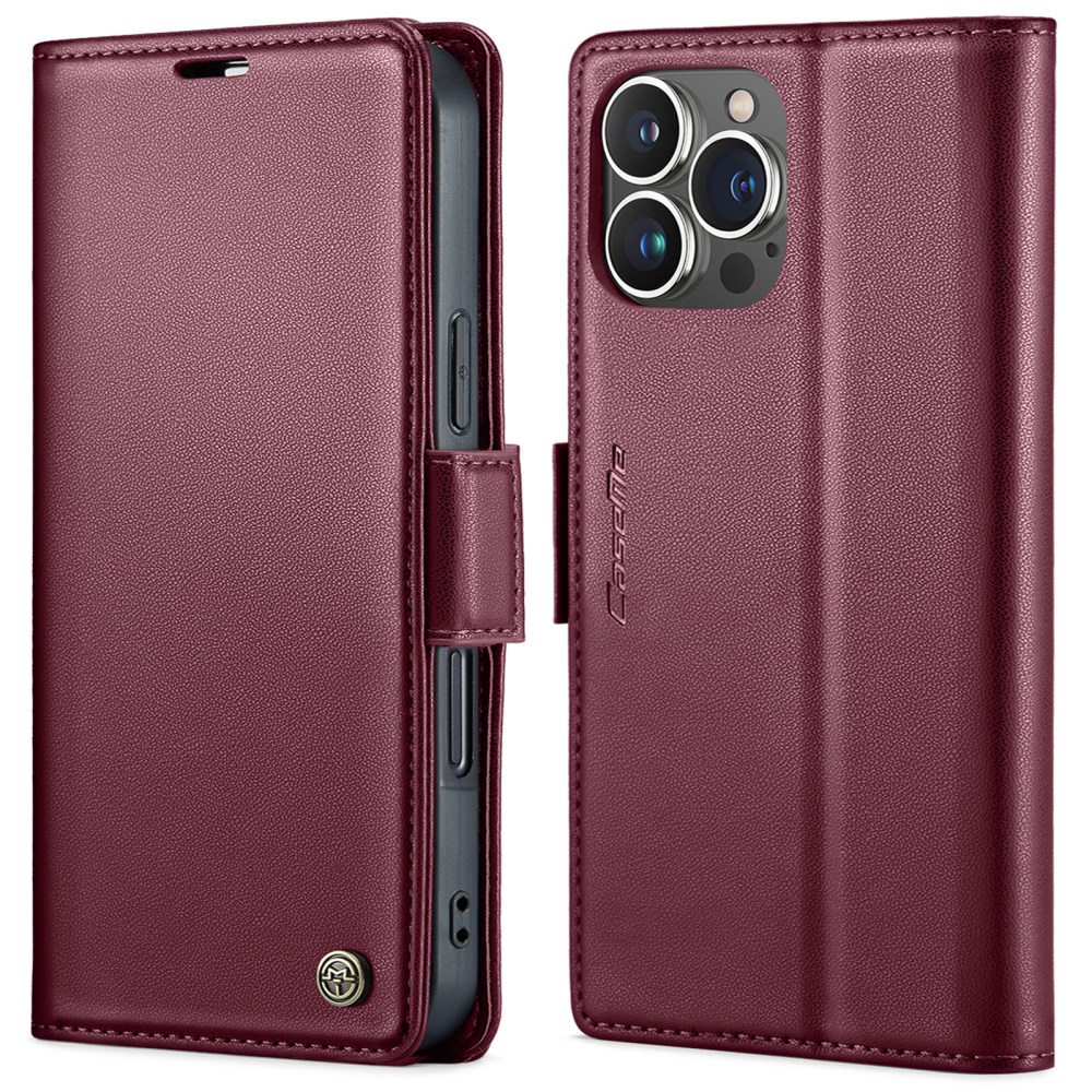 Θήκη iPhone 15 Pro - CASEME 023 - Flip Πορτοφόλι από Συνθετικό Δέρμα (PU) με TPU - Κόκκινο - RFID/Stand Flip Πορτοφόλι για iPhone 15 Pro (CASEME 023) σε Κόκκινο — 3 θήκες καρτών, προστασία RFID & βάση stand για hands-free προβολή.