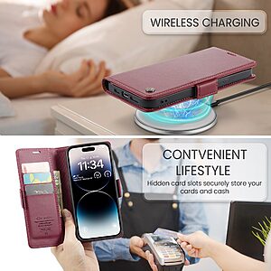 Θήκη iPhone 15 Pro - CASEME 023 - Flip Πορτοφόλι από Συνθετικό Δέρμα (PU) με TPU - Κόκκινο - RFID/Stand — εικόνα 2