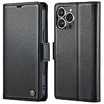 Flip Πορτοφόλι για iPhone 15 Pro (CASEME 023) σε Μαύρο — 3 θήκες καρτών, προστασία RFID & stand για hands-free προβολή.