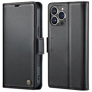 Flip Πορτοφόλι για iPhone 15 Pro (CASEME 023) σε Μαύρο — 3 θήκες καρτών, προστασία RFID & stand για hands-free προβολή.
