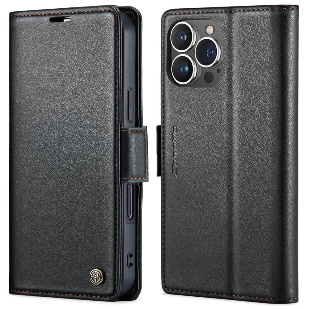 Θήκη iPhone 15 Pro - CASEME 023 - Flip Πορτοφόλι από Συνθετικό Δέρμα (PU) με TPU - Μαύρο - RFID/Stand Flip Πορτοφόλι για iPhone 15 Pro (CASEME 023) σε Μαύρο — 3 θήκες καρτών, προστασία RFID & stand για hands-free προβολή.