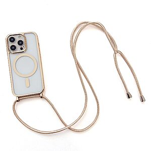 Πλάτη TPU για iPhone 15 Pro (OEM) σε Χρυσό με MagSafe & λουράκι — διάφανη πλάτη, επιμεταλλωμένο πλαίσιο και ευέλικτη προστασία.