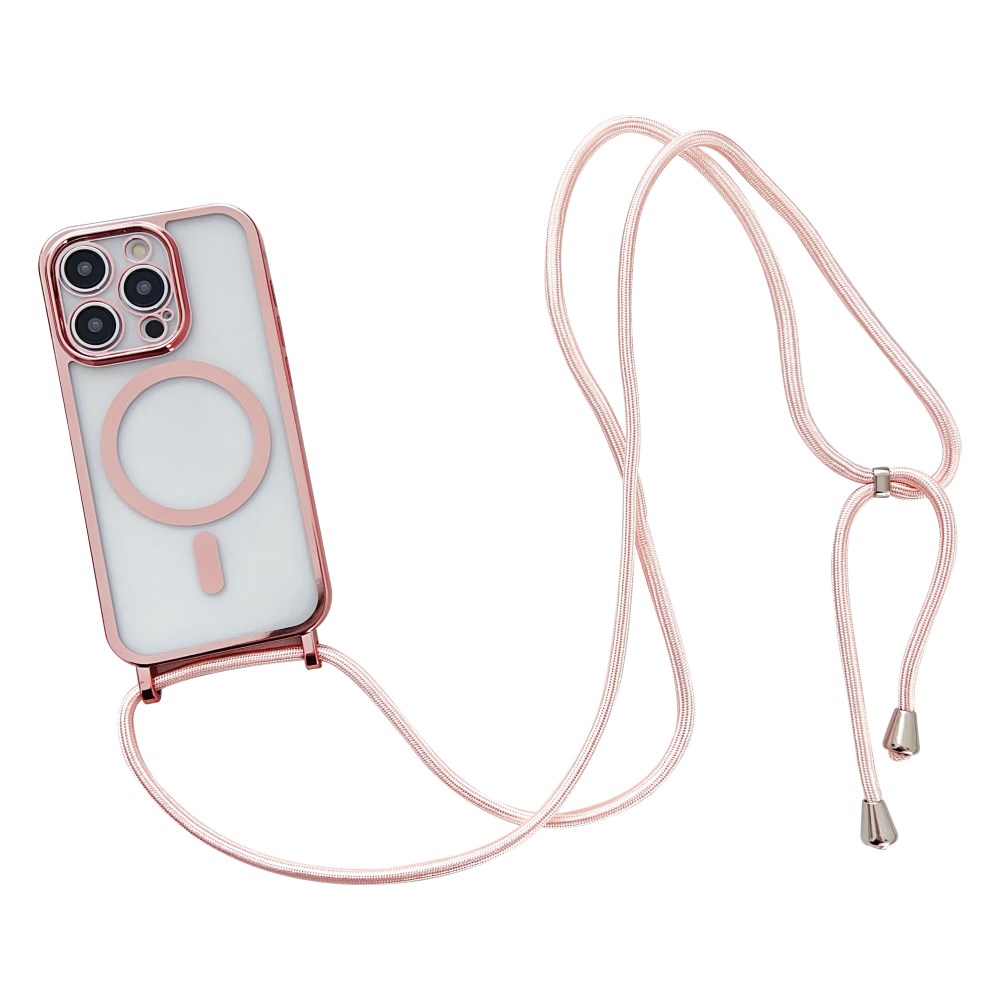 Θήκη iPhone 15 Pro - OEM - Πλάτη TPU - Ροζ χρυσό - MagSafe/Λουράκι Πλάτη TPU για iPhone 15 Pro (OEM) σε Ροζ χρυσό με MagSafe — διάφανη πλάτη, επιχρυσωμένο πλαίσιο & λουράκι για ασφαλή μεταφορά.
