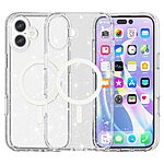 Σκληρή Πλάτη PC+TPU για iPhone 16 (OEM) σε Λευκό με MagSafe — glitter σχέδιο & περιστρεφόμενο stand για hands-free προβολή.