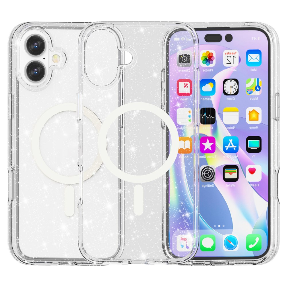Θήκη iPhone 16 - OEM - Σκληρή Πλάτη PC+TPU - Λευκό - MagSafe/Stand Σκληρή Πλάτη PC+TPU για iPhone 16 (OEM) σε Λευκό με MagSafe — glitter σχέδιο & περιστρεφόμενο stand για hands-free προβολή.