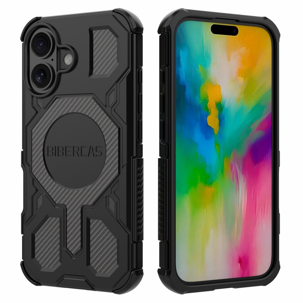 Θήκη iPhone 16 - BIBERCAS J-16 Series - Σκληρή Πλάτη PC+TPU - Μαύρο - MagSafe Σκληρή Πλάτη PC+TPU για iPhone 16 (BIBERCAS) σε Μαύρο με MagSafe — ενισχυμένες γωνίες airbag & αντιολισθητική υφή για προστασία από πτώσεις.