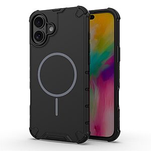 Σκληρή Πλάτη PC+TPU για iPhone 16 (OEM) σε Μαύρο — διπλή προστασία, αερόσακοι στις γωνίες & μαγνητικός δακτύλιος για αξεσουάρ.