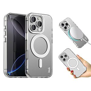 Σκληρή Πλάτη PC+TPU για iPhone 16 Pro Max (IMAK) σε Λευκό με MagSafe — micro airbag γωνίες & ανασηκωμένα χείλη για προστασία από πτώσεις.