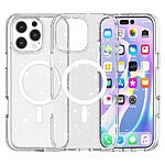 Σκληρή Πλάτη PC+TPU για iPhone 16 Pro Max (OEM) σε Λευκό glitter με MagSafe — περιστρεφόμενο stand & προστασία από πτώσεις.
