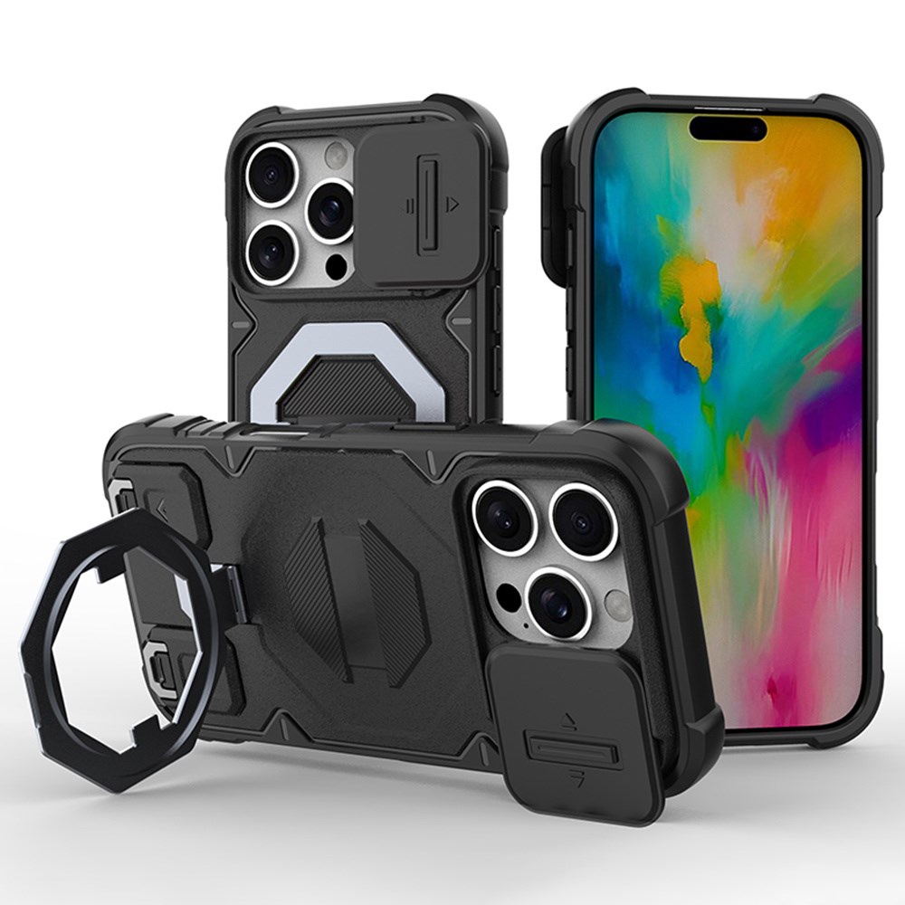 Θήκη iPhone 16 Pro Max - OEM - Σκληρή Πλάτη PC+TPU - Μαύρο - MagSafe/Stand/Λουράκι Σκληρή Πλάτη PC+TPU για iPhone 16 Pro Max (OEM) σε Μαύρο με MagSafe — stand, λουράκι & προστασία κάμερας για καθημερινή χρήση.