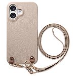 Πλάτη από Συνθετικό Δέρμα (PU) με PC για iPhone 17 (OEM) σε Χακί — υφή litchi, απορρόφηση κραδασμών & αποσπώμενο λουράκι χιαστί 130cm.