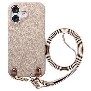 Πλάτη από Συνθετικό Δέρμα (PU) με PC για iPhone 17 (OEM) σε Χακί — υφή litchi, απορρόφηση κραδασμών & αποσπώμενο λουράκι χιαστί 130cm.