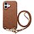 Πλάτη από Συνθετικό Δέρμα (PU) με PC για iPhone 17 (OEM) σε Καφέ — υφή litchi, απορρόφηση κραδασμών & αποσπώμενο λουράκι 130cm.