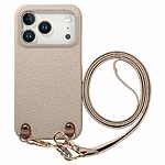 Πλάτη από Συνθετικό Δέρμα (PU) με PC για iPhone 18 Pro / 17 Pro (OEM) σε Χακί — υφή litchi για σταθερό κράτημα & αποσπώμενο λουράκι 130cm.
