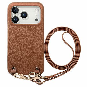 Πλάτη από Συνθετικό Δέρμα (PU) με PC για iPhone 18 Pro / 17 Pro (OEM) σε Καφέ — υφή litchi, αντιολισθητικό κράτημα & λουράκι χιαστί.