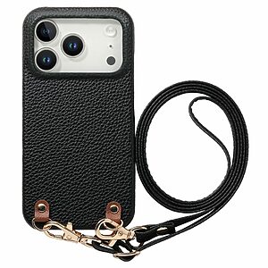 Πλάτη από Συνθετικό Δέρμα (PU) με PC για iPhone 18 Pro / 17 Pro (OEM) σε Μαύρο — υφή litchi, αντιολισθητικό κράτημα & λουράκι χιαστί 130cm.