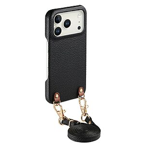 Θήκη iPhone 18 Pro / 17 Pro - OEM - Πλάτη από Συνθετικό Δέρμα (PU) με PC - Μαύρο - Λουράκι — εικόνα 2