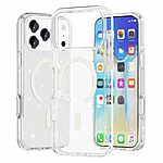 Σκληρή Πλάτη PC+TPU για iPhone 18 Pro Max / 17 Pro Max (OEM) σε Λευκό με glitter — περιστρεφόμενο μαγνητικό stand & προστασία από πτώσεις.