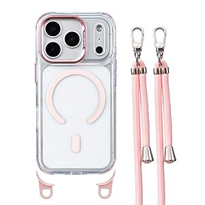 Σκληρή Πλάτη PC+TPU για iPhone 18 Pro Max / 17 Pro Max (OEM) σε Ροζ με MagSafe — απορρόφηση κραδασμών & λουράκι 150cm για ασφαλή μεταφορά.