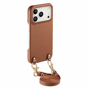 Θήκη iPhone 18 Pro Max / 17 Pro Max - OEM - Πλάτη από Συνθετικό Δέρμα (PU) με PC - Καφέ - Λουράκι — εικόνα 2