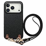 Πλάτη από Συνθετικό Δέρμα (PU) με PC για iPhone 18 Pro Max / 17 Pro Max (OEM) σε Μαύρο — υφή litchi, αντιολισθητικό κράτημα & λουράκι 130cm.