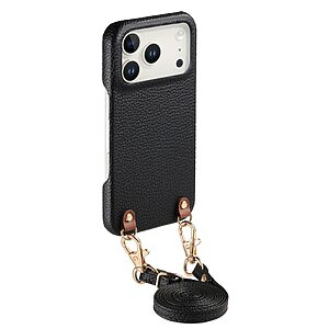 Θήκη iPhone 18 Pro Max / 17 Pro Max - OEM - Πλάτη από Συνθετικό Δέρμα (PU) με PC - Μαύρο - Λουράκι — εικόνα 2