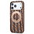 Πλάτη από Συνθετικό Δέρμα (PU) με TPU για iPhone 18 Pro Max / 17 Pro Max (DENIOR) σε Χακί — κέντημα με λουλούδια & περιστρεφόμενο δαχτυλίδι-stand.