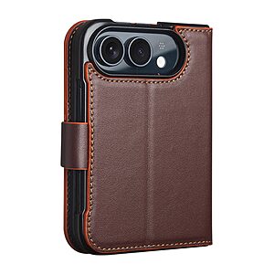 Θήκη iPhone Duo - QIALINO - Flip Πορτοφόλι από Αυθεντικό Δέρμα - Καφέ Σκούρο - Stand — εικόνα 2