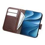 Θήκη iPhone Duo - QIALINO - Flip Πορτοφόλι από Αυθεντικό Δέρμα - Καφέ Σκούρο - Stand — εικόνα 4