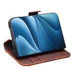 Θήκη iPhone Duo - QIALINO - Flip Πορτοφόλι από Αυθεντικό Δέρμα - Καφέ Σκούρο - Stand — εικόνα 5