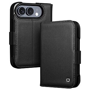 Flip Πορτοφόλι από Αυθεντικό Δέρμα για iPhone Duo (QIALINO) σε Μαύρο — θήκες καρτών, stand & προστασία οθόνης για κάθε μέρα.