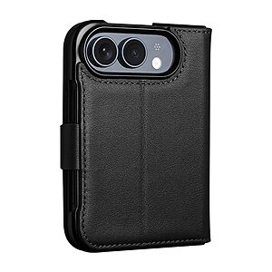 Θήκη iPhone Duo - QIALINO - Flip Πορτοφόλι από Αυθεντικό Δέρμα - Μαύρο - Stand — εικόνα 2
