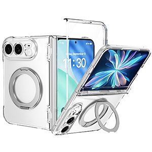Σκληρή Πλάτη PC+TPU για iPhone Duo (OEM) σε Διάφανο — περιστρεφόμενο stand, προστασία μεντεσέ & ενσωματωμένο HD Tempered Glass.