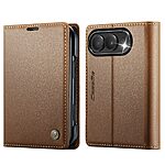 Flip Πορτοφόλι από Συνθετικό Δέρμα (PU) με TPU για iPhone Duo (CASEME) σε Καφέ — 3 θήκες καρτών, προστασία RFID & stand για hands-free προβολή.