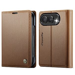 Flip Πορτοφόλι από Συνθετικό Δέρμα (PU) με TPU για iPhone Duo (CASEME) σε Καφέ — 3 θήκες καρτών, προστασία RFID & stand για hands-free προβολή.