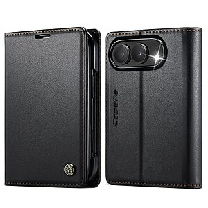 Flip Πορτοφόλι από Συνθετικό Δέρμα (PU) με TPU για iPhone Duo (CASEME) σε Μαύρο — 3 θήκες καρτών, RFID και stand για hands-free προβολή.