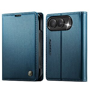 Flip Πορτοφόλι από Συνθετικό Δέρμα (PU) με TPU για iPhone Duo (CASEME) σε Μπλε — προστασία RFID, 3 θήκες καρτών & stand για hands-free προβολή.