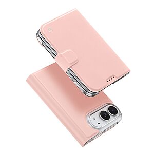 Flip Πορτοφόλι για iPhone Duo (DUX DUCIS) σε Ροζ — κρυφό μαγνητικό κούμπωμα, θήκη κάρτας & stand για προστασία από πτώσεις.