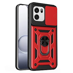 Σκληρή Πλάτη PC+TPU για OnePlus Nord CE6 5G (OEM) σε Κόκκινο — περιστρεφόμενο stand & συρόμενο κάλυμμα κάμερας για προστασία από πτώσεις.