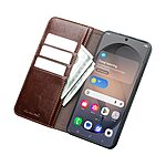 Θήκη Samsung Galaxy S26 FE 5G - QIALINO - Flip Πορτοφόλι από Αυθεντικό Δέρμα - Καφέ - Stand — εικόνα 2