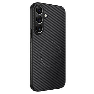 Σκληρή Πλάτη PC+TPU για Samsung Galaxy S26 FE 5G (WANLONFENG) σε Μαύρο — υφή carbon, μαγνητικός δακτύλιος & αντιολισθητικό κράτημα.
